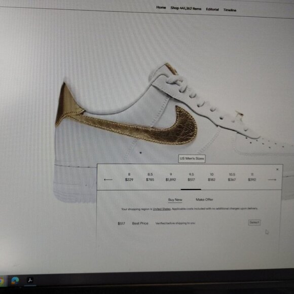 Nike Air Force 1 '07 LV8 Low DC2181-100 - White Metallic Gold Size Men 9.5 - Picture 14 of 14